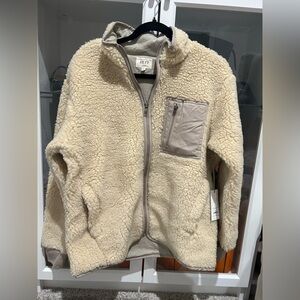 AE77 American eagle Sherpa Fleece zip Jacket unisex beige ivory